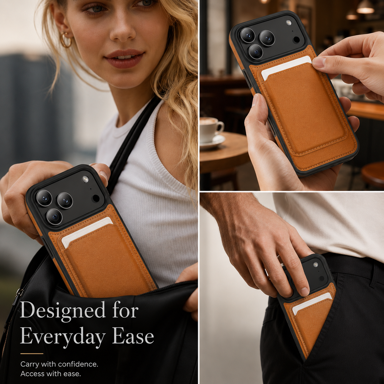 Premium iPhone Case MagSafe Compatible Wallet Cover RFID Card Holder Shockproof Protective Cover PU Leather Magnetic Storage Design