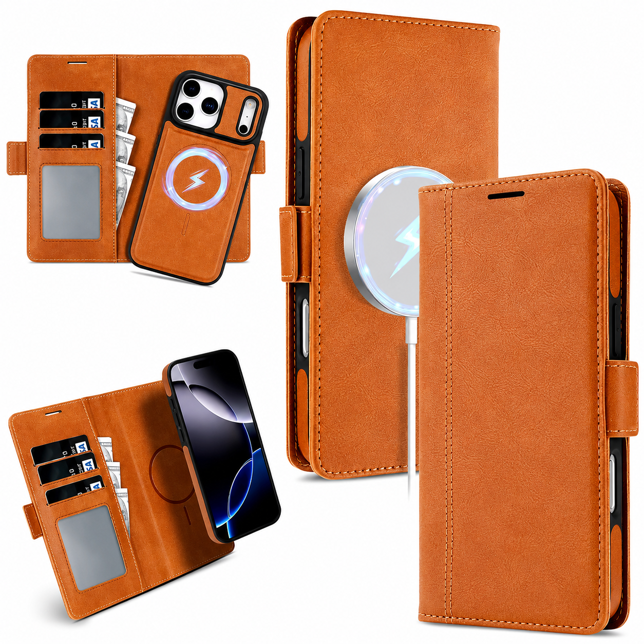 Premium iPhone Case MagSafe Compatible Wallet Cover with Card Holder, Magnetic Leather Matte Finish, Anti Fingerprint Surface, Shockproof Protection