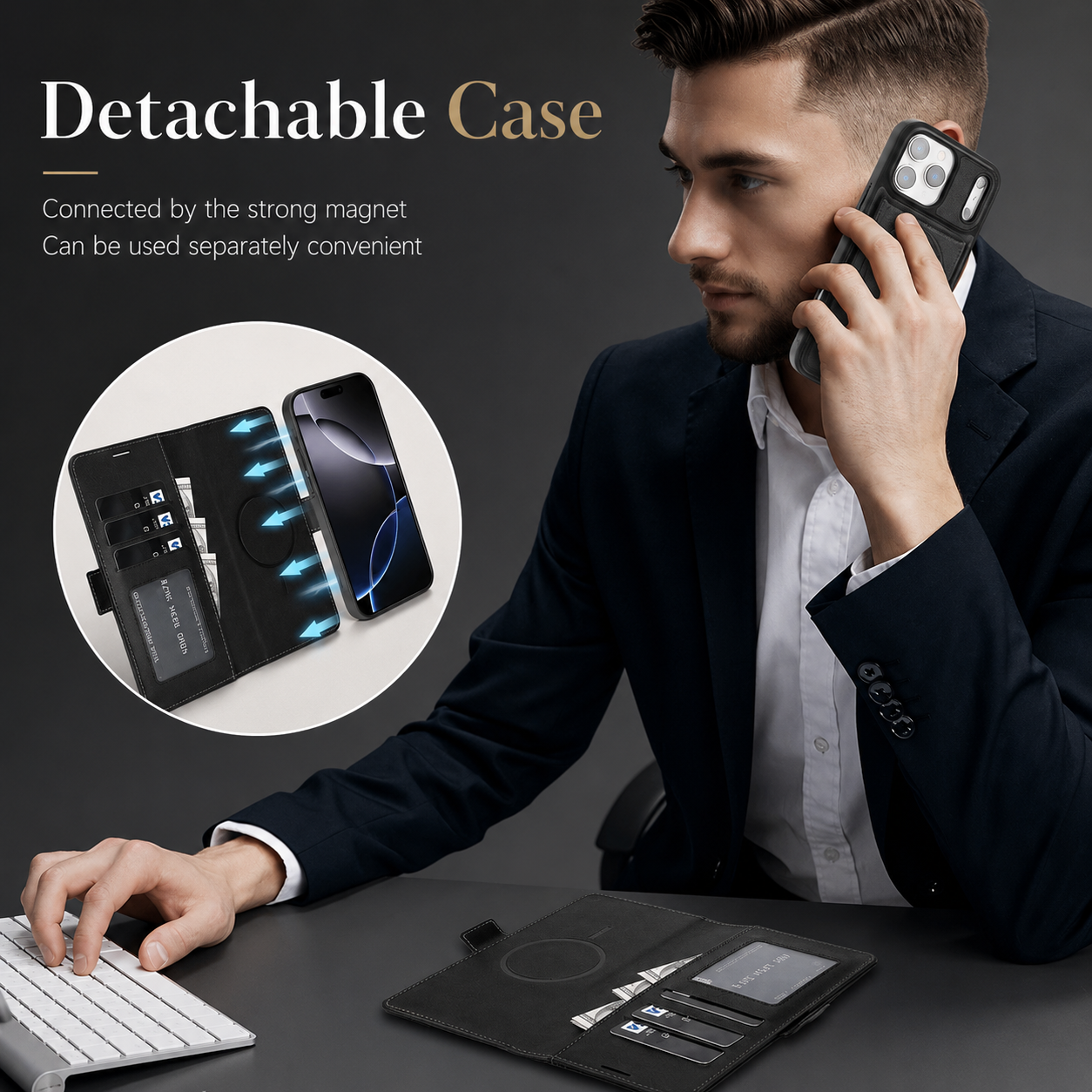 Premium iPhone Case MagSafe Compatible Wallet Cover with Card Holder, Magnetic Leather Matte Finish, Anti Fingerprint Surface, Shockproof Protection