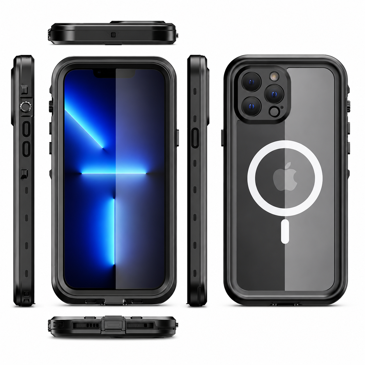 Premium iPhone Case MagSafe Compatible Waterproof IP68 Cover Camera Lens Protection Shockproof Full Body Sealed Transparent Design Anti Scratch Dustproof Protective Bumper