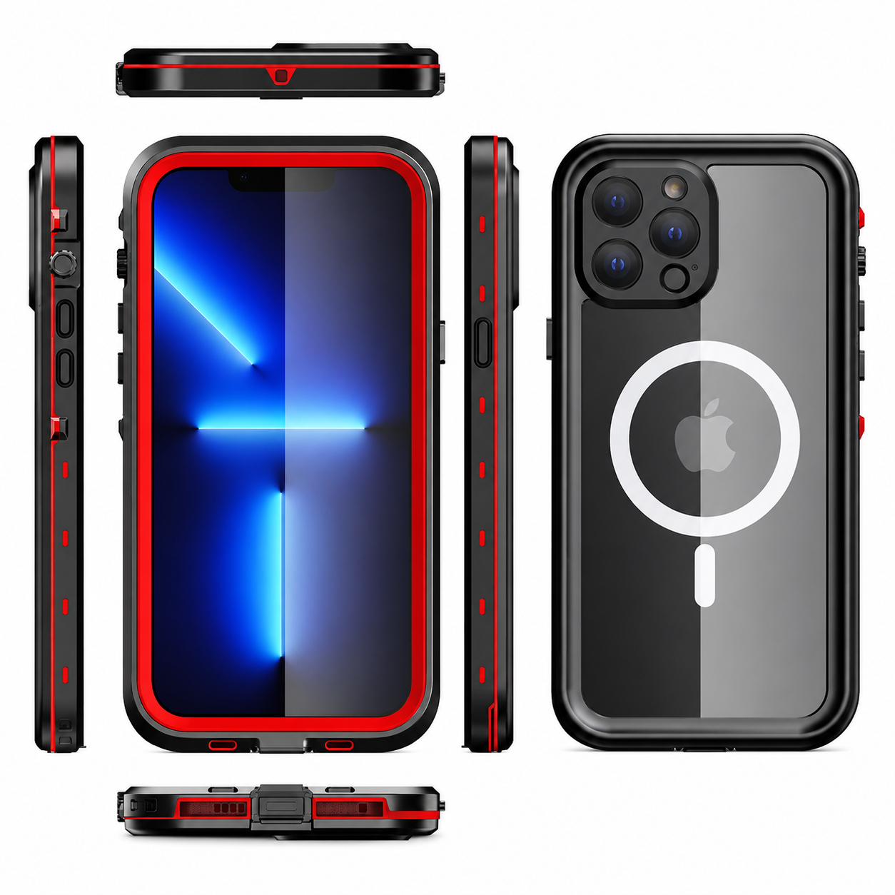 Premium iPhone Case MagSafe Compatible Waterproof IP68 Cover Camera Lens Protection Shockproof Full Body Sealed Transparent Design Anti Scratch Dustproof Protective Bumper