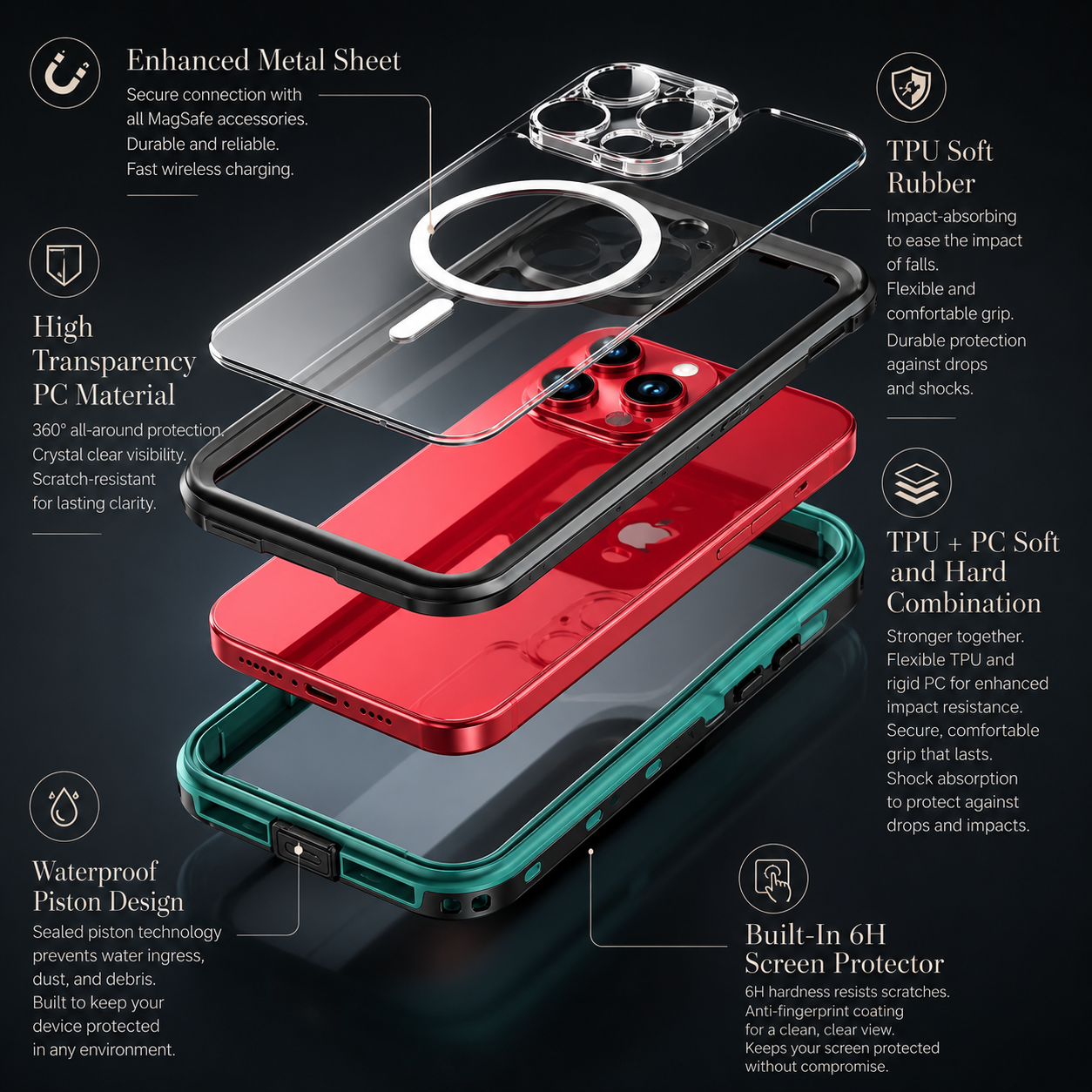Premium iPhone Case MagSafe Compatible Waterproof IP68 Cover Camera Lens Protection Shockproof Full Body Sealed Transparent Design Anti Scratch Dustproof Protective Bumper