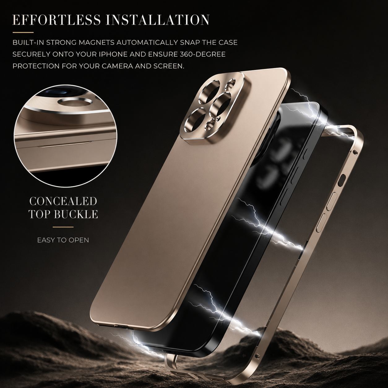 Premium iPhone Case Magnetic Aluminum Frame Protective Cover Full Camera Lens Protection Shockproof Slim Metal Design Wireless Charging Compatible