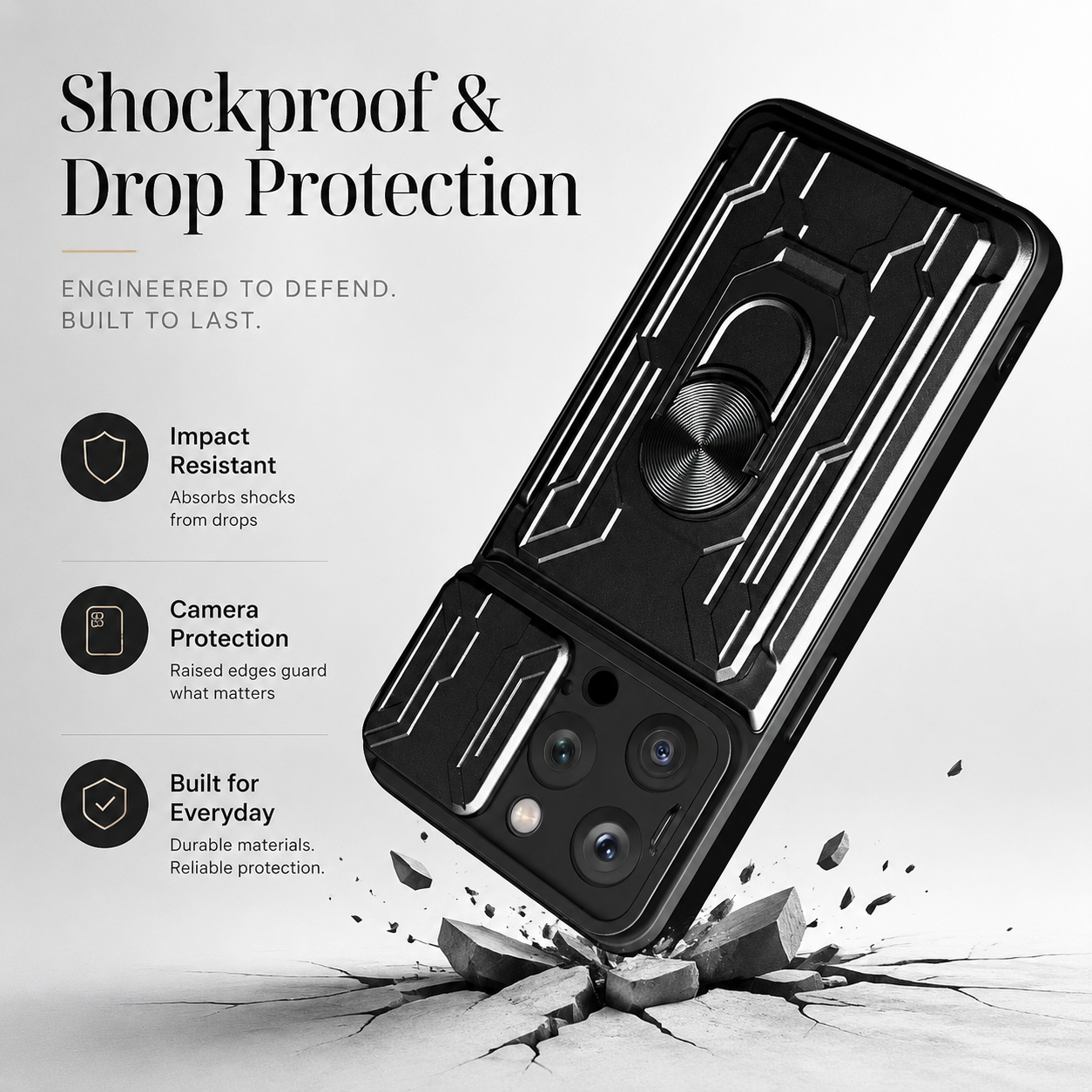Premium iPhone Case Magnetic Bumper Design with Camera Lens Protection, Card Slot Storage, 360 Degree Ring Stand and Shockproof PC TPU Build