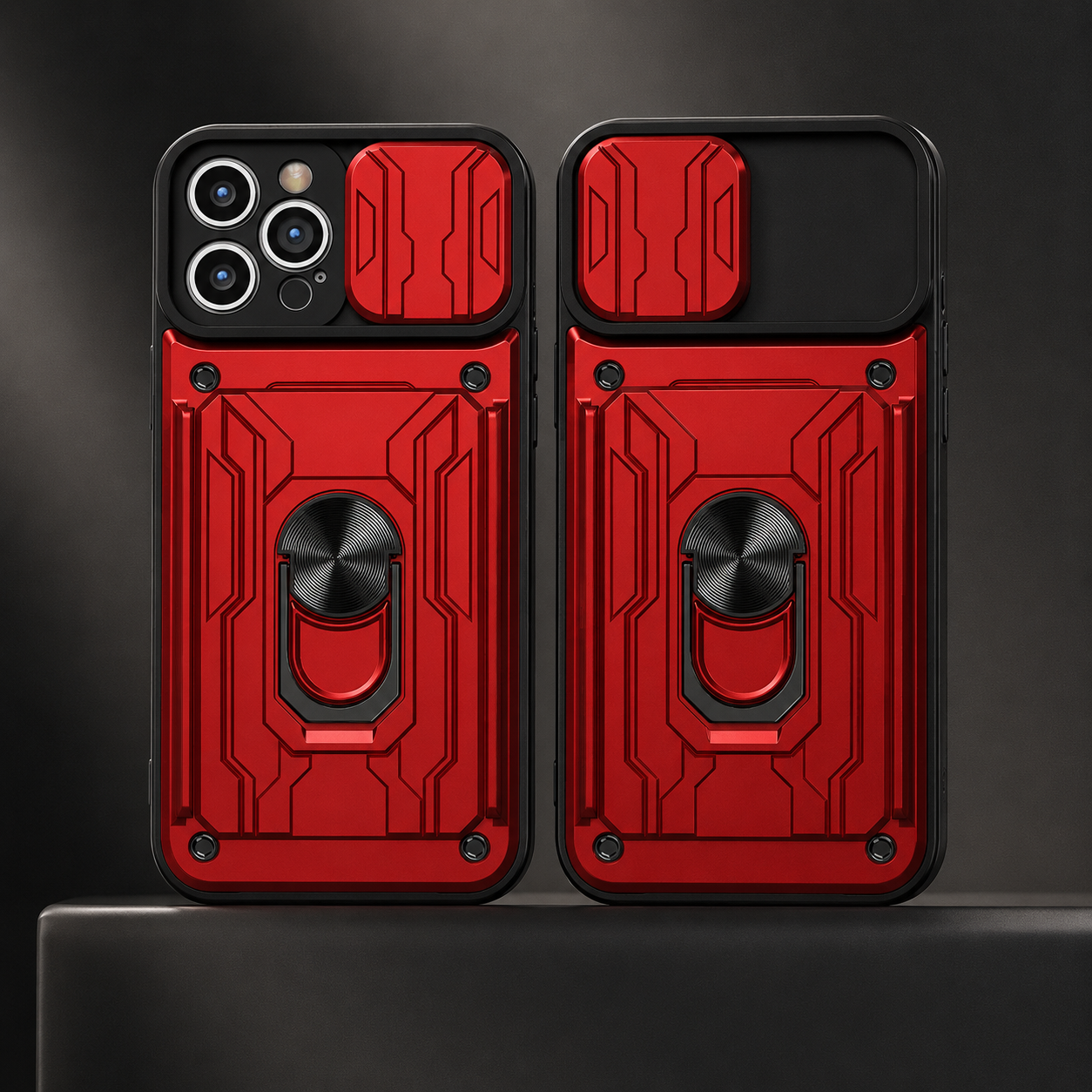 Premium iPhone Case Magnetic Bumper Design with Camera Lens Protection, Card Slot Storage, 360 Degree Ring Stand and Shockproof PC TPU Build