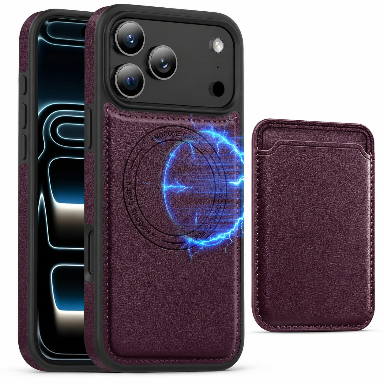 Premium iPhone Case Magnetic Card Holder Cover Wireless Charging Support Shockproof Dual Layer Protection Anti Fingerprint Non Slip Design