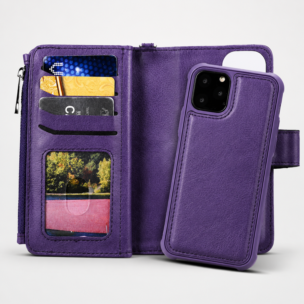 Premium iPhone Case Magnetic Detachable Wallet Flip Cover PU Leather Card Holder Handbag Design Stand Feature Shockproof Full Protection Organizer