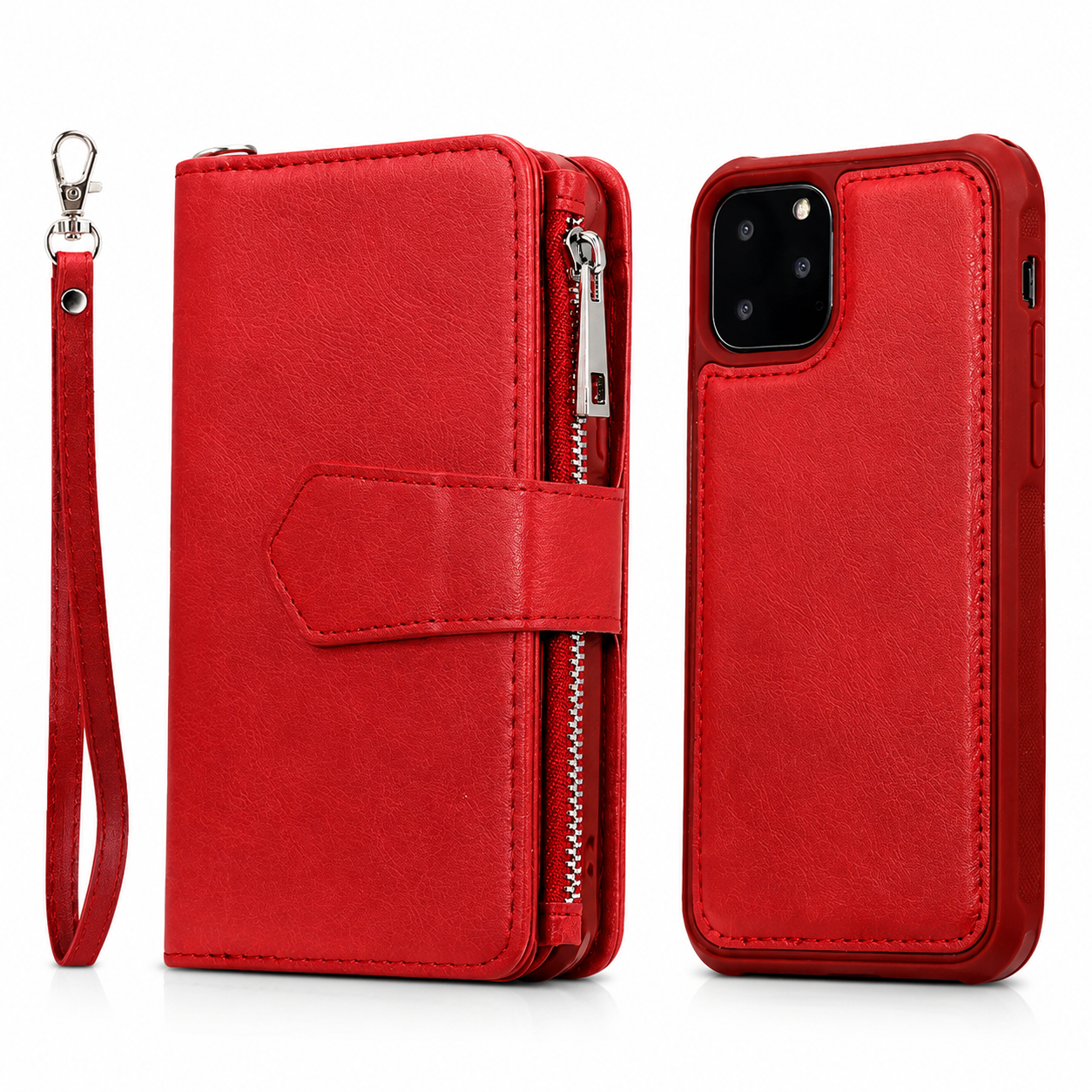 Premium iPhone Case Magnetic Detachable Wallet Flip Cover PU Leather Card Holder Handbag Design Stand Feature Shockproof Full Protection Organizer