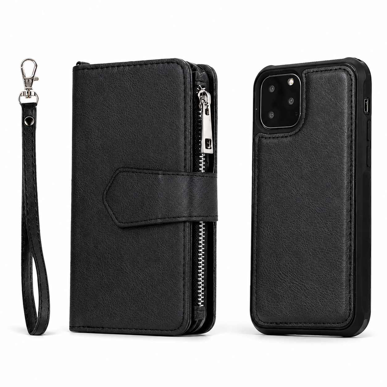 Premium iPhone Case Magnetic Detachable Wallet Flip Cover PU Leather Card Holder Handbag Design Stand Feature Shockproof Full Protection Organizer
