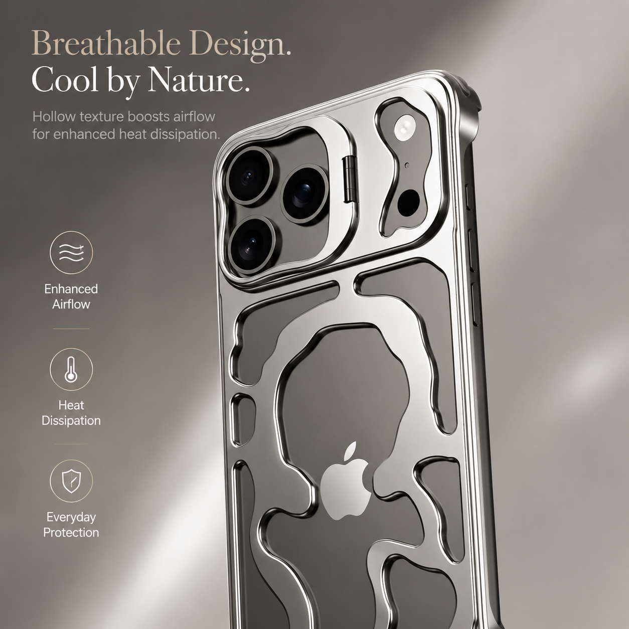 Premium iPhone Case Magnetic Hollow Metal Cover Heat Dissipation Breathable Frame Built In Stand Bracket Shockproof Slim Non Slip Protective Design