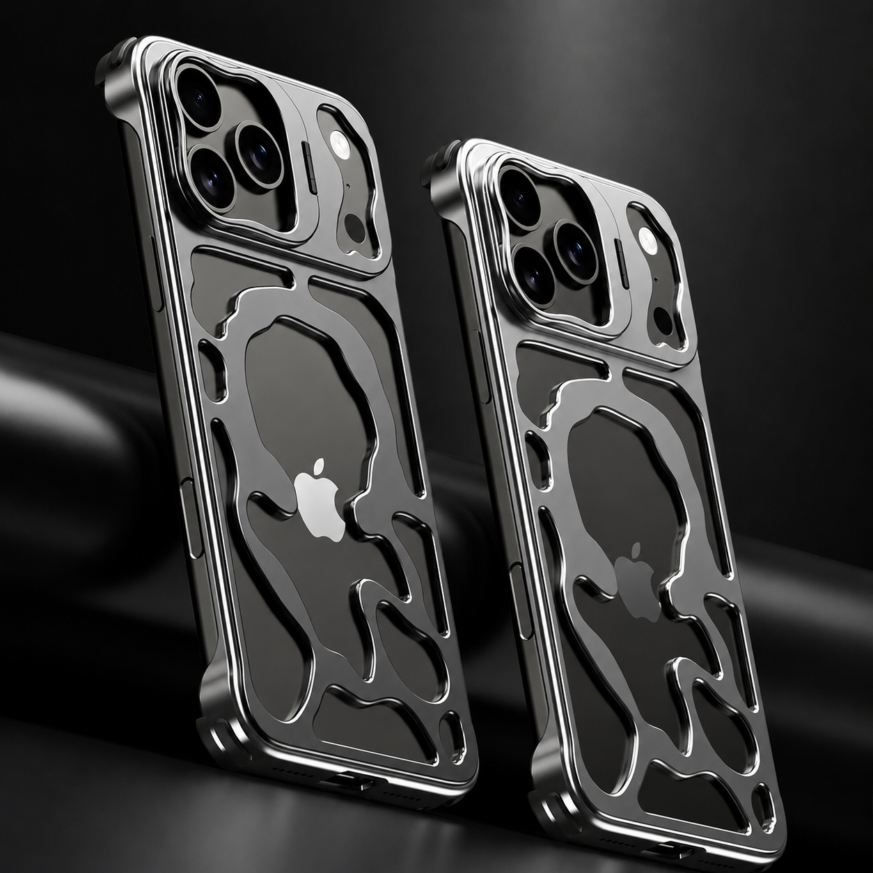 Premium iPhone Case Magnetic Hollow Metal Cover Heat Dissipation Breathable Frame Built In Stand Bracket Shockproof Slim Non Slip Protective Design
