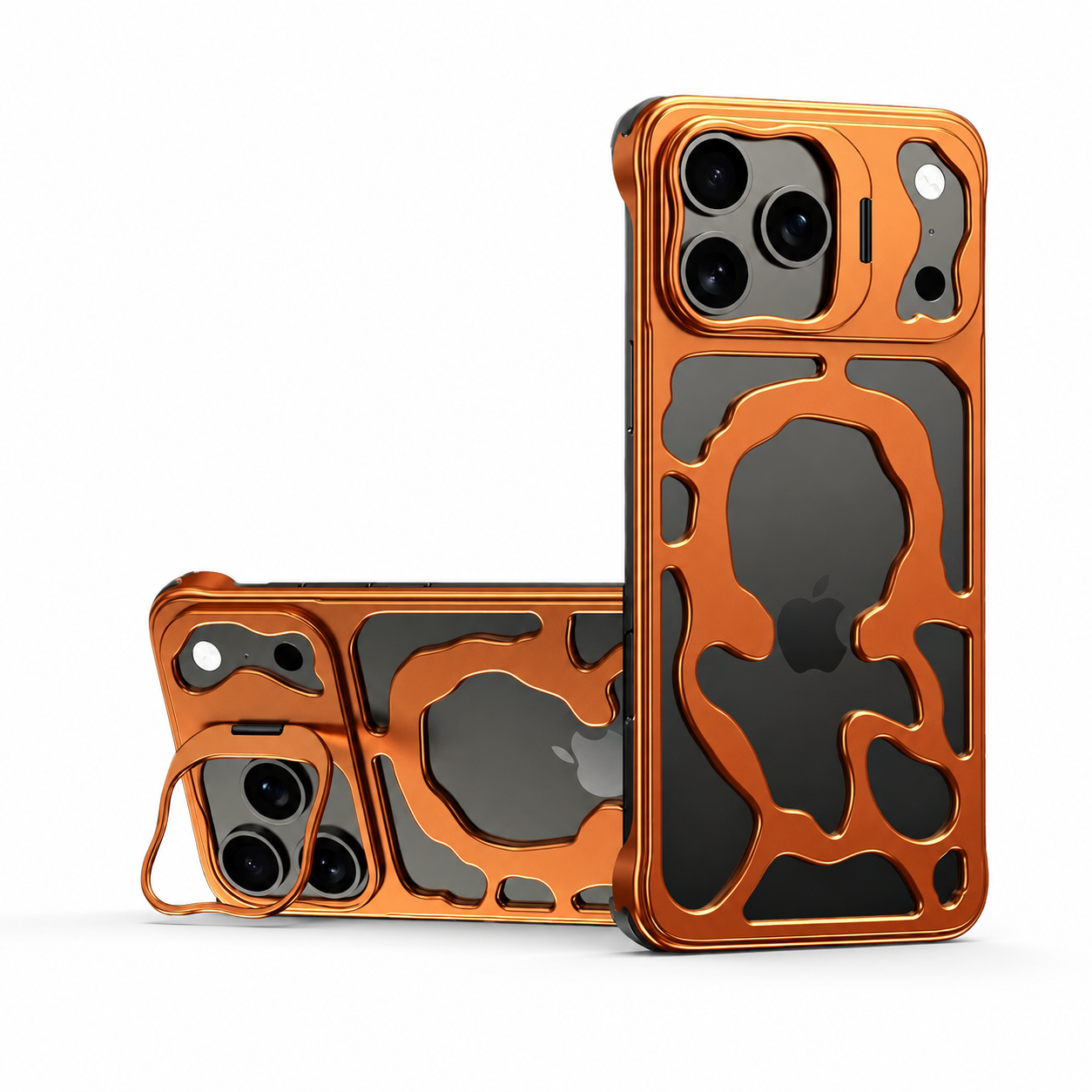 Premium iPhone Case Magnetic Hollow Metal Cover Heat Dissipation Breathable Frame Built In Stand Bracket Shockproof Slim Non Slip Protective Design