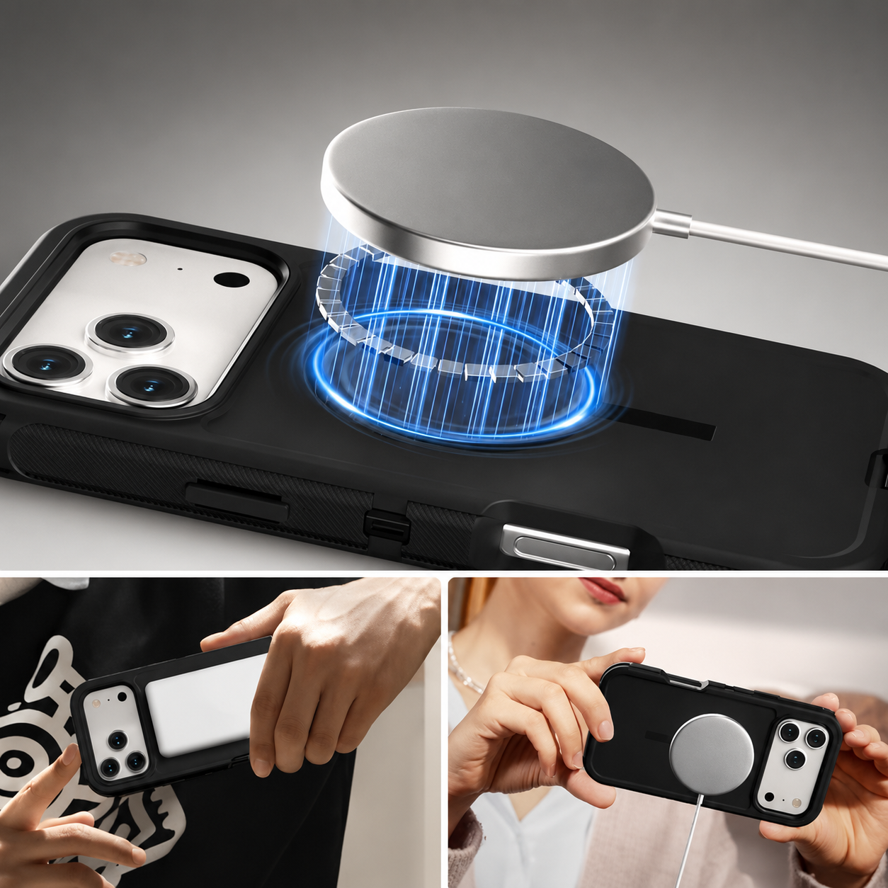 Premium iPhone Case Magnetic Protective Cover Rugged Defender Shockproof Armor Dual Layer Belt Clip Holder Anti Slip Grip Heavy Duty Design Structure