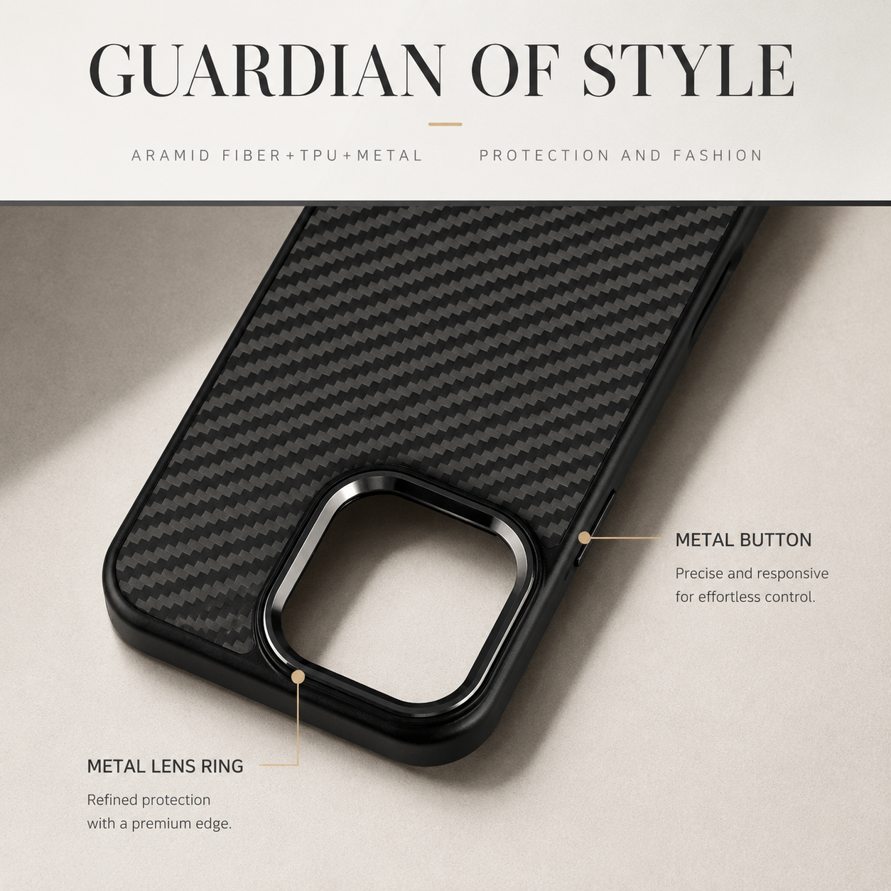 Premium iPhone Case Metal Frame Carbon Fiber Aramid Armor Cover Shockproof Full-Coverage Wireless Charging Anti-Fingerprint Protective Design