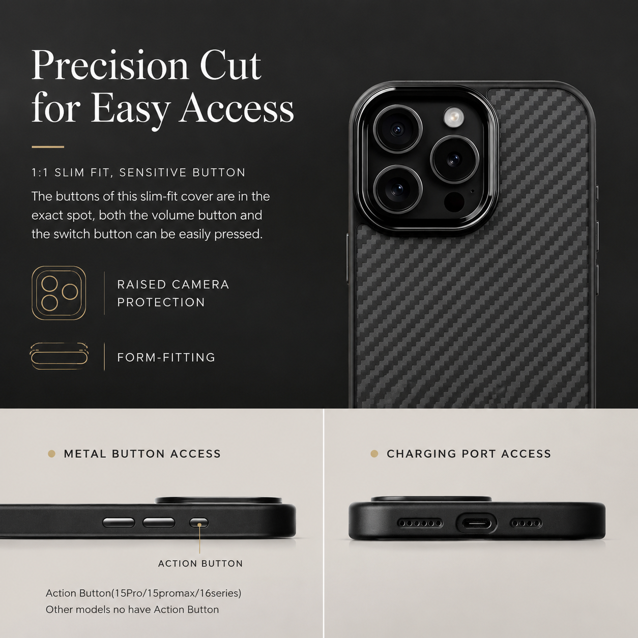 Premium iPhone Case Metal Frame Carbon Fiber Aramid Armor Cover Shockproof Full-Coverage Wireless Charging Anti-Fingerprint Protective Design