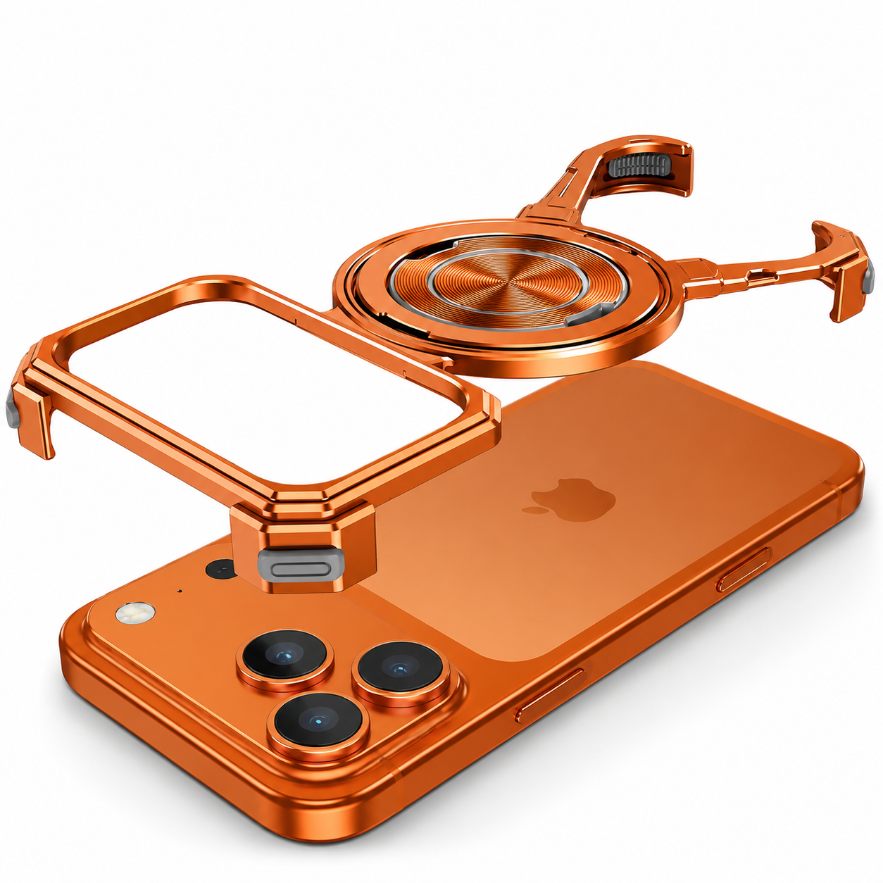 Premium iPhone Case Metal Frameless Bumper Cover with 360 Degree Rotating Ring Stand, Shockproof Design, Secure Grip and Camera Lens Protection Plus