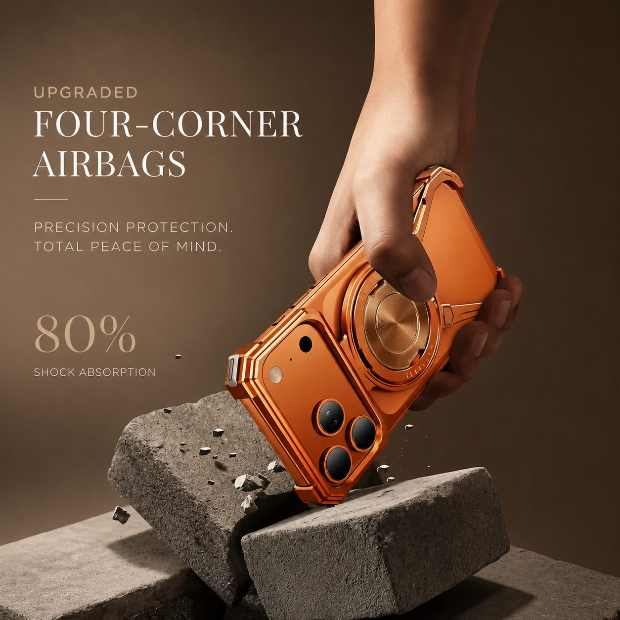 Premium iPhone Case Metal Frameless Bumper Cover with 360 Degree Rotating Ring Stand, Shockproof Design, Secure Grip and Camera Lens Protection Plus