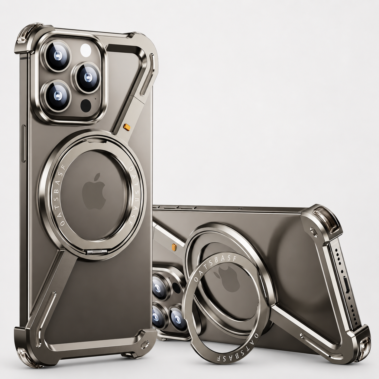 Premium iPhone Case Metal Magnetic Frameless Aluminum Cover, Shockproof Protective Design with 360° Rotating Ring Stand and Camera Protection