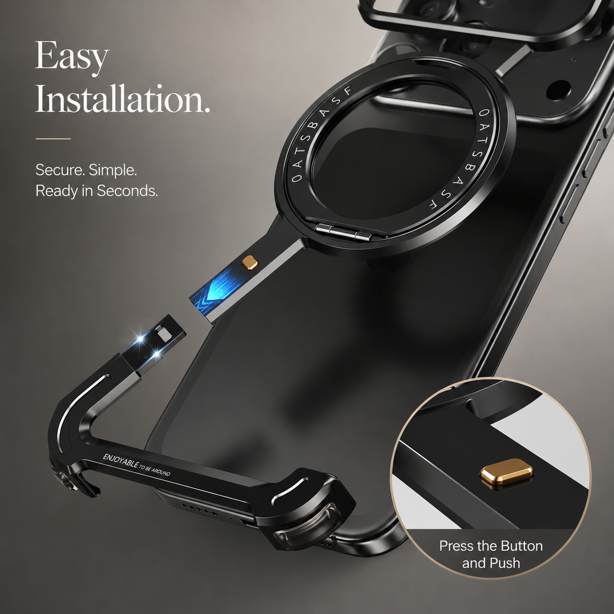 Premium iPhone Case Metal Magnetic Frameless Aluminum Cover, Shockproof Protective Design with 360° Rotating Ring Stand and Camera Protection