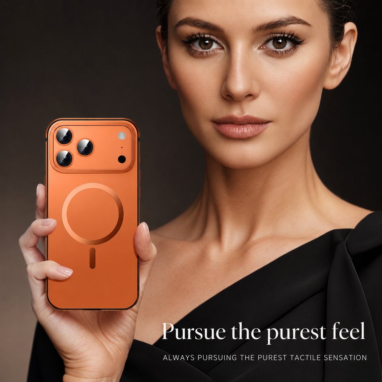 Premium iPhone Case — Orange Aluminum Alloy MagSafe Compatible Hard Shockproof Matte Cover with Magnetic Glass Protection, Anti-Scratch, Lightweight Design