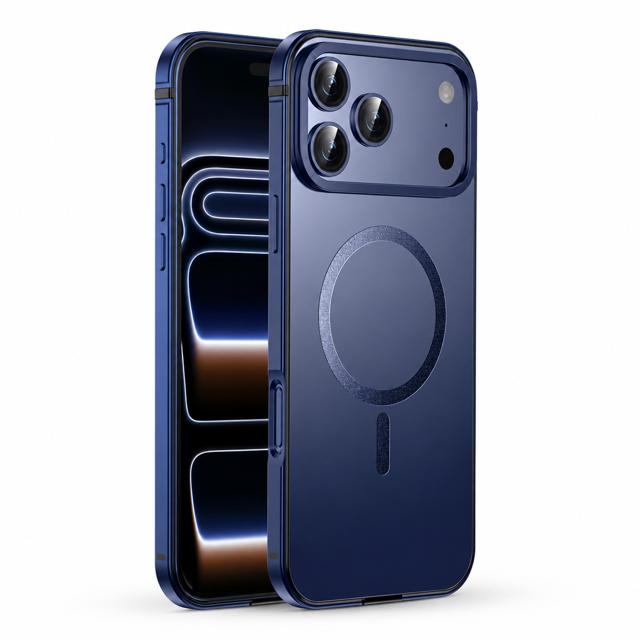 Premium iPhone Case — Orange Aluminum Alloy MagSafe Compatible Hard Shockproof Matte Cover with Magnetic Glass Protection, Anti-Scratch, Lightweight Design