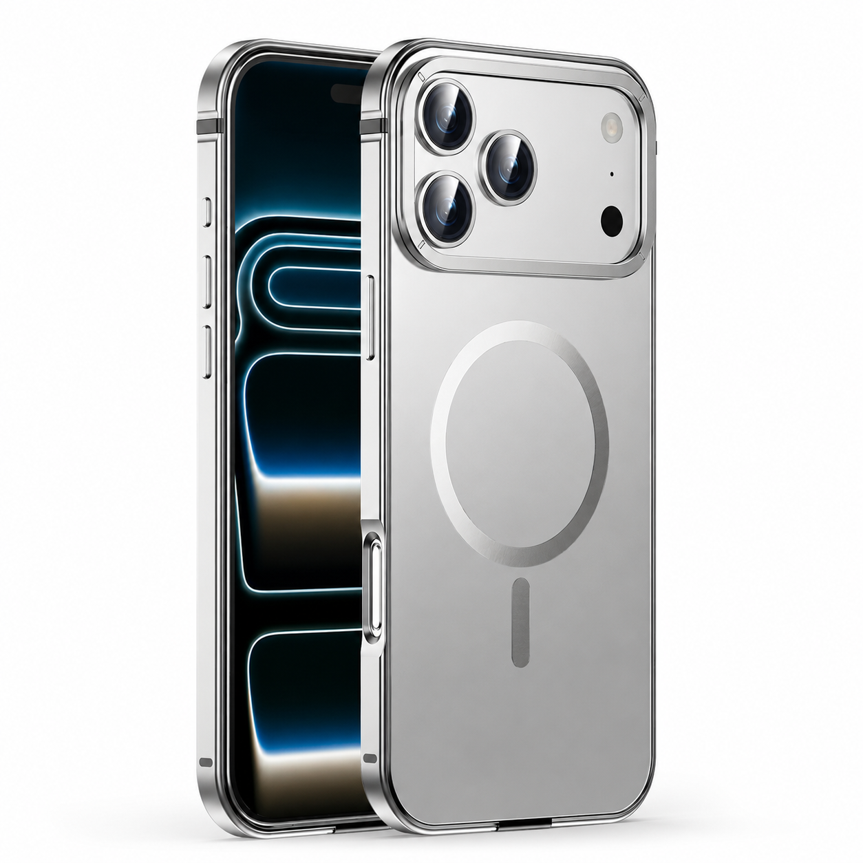 Premium iPhone Case — Orange Aluminum Alloy MagSafe Compatible Hard Shockproof Matte Cover with Magnetic Glass Protection, Anti-Scratch, Lightweight Design