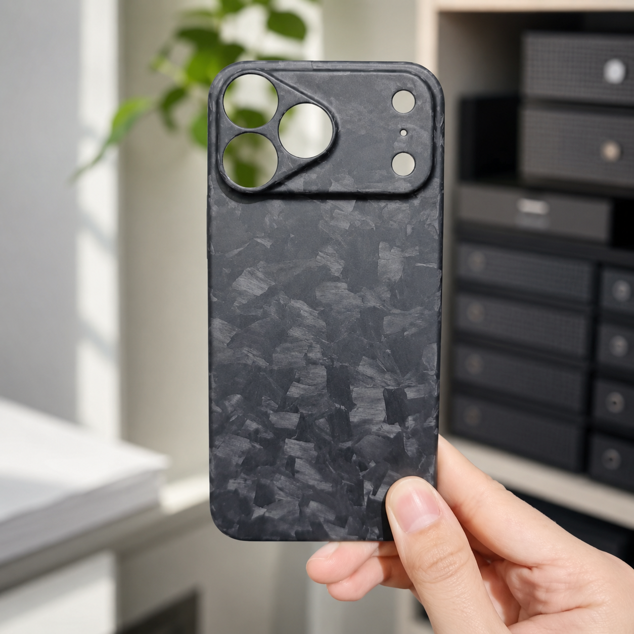 Premium iPhone Case Real Forged Carbon Fiber Finish Camera Lens Protection Anti Fingerprint Texture Lightweight Non Slip Shock Resistant Design