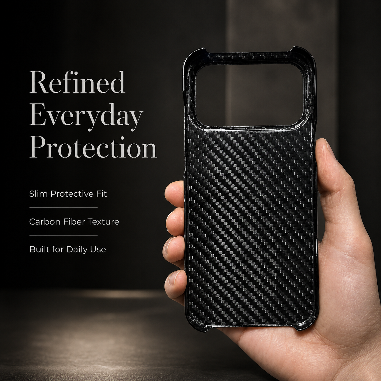 Premium iPhone Case Real Forged Carbon Fiber Finish Camera Lens Protection Anti Fingerprint Texture Lightweight Non Slip Shock Resistant Design