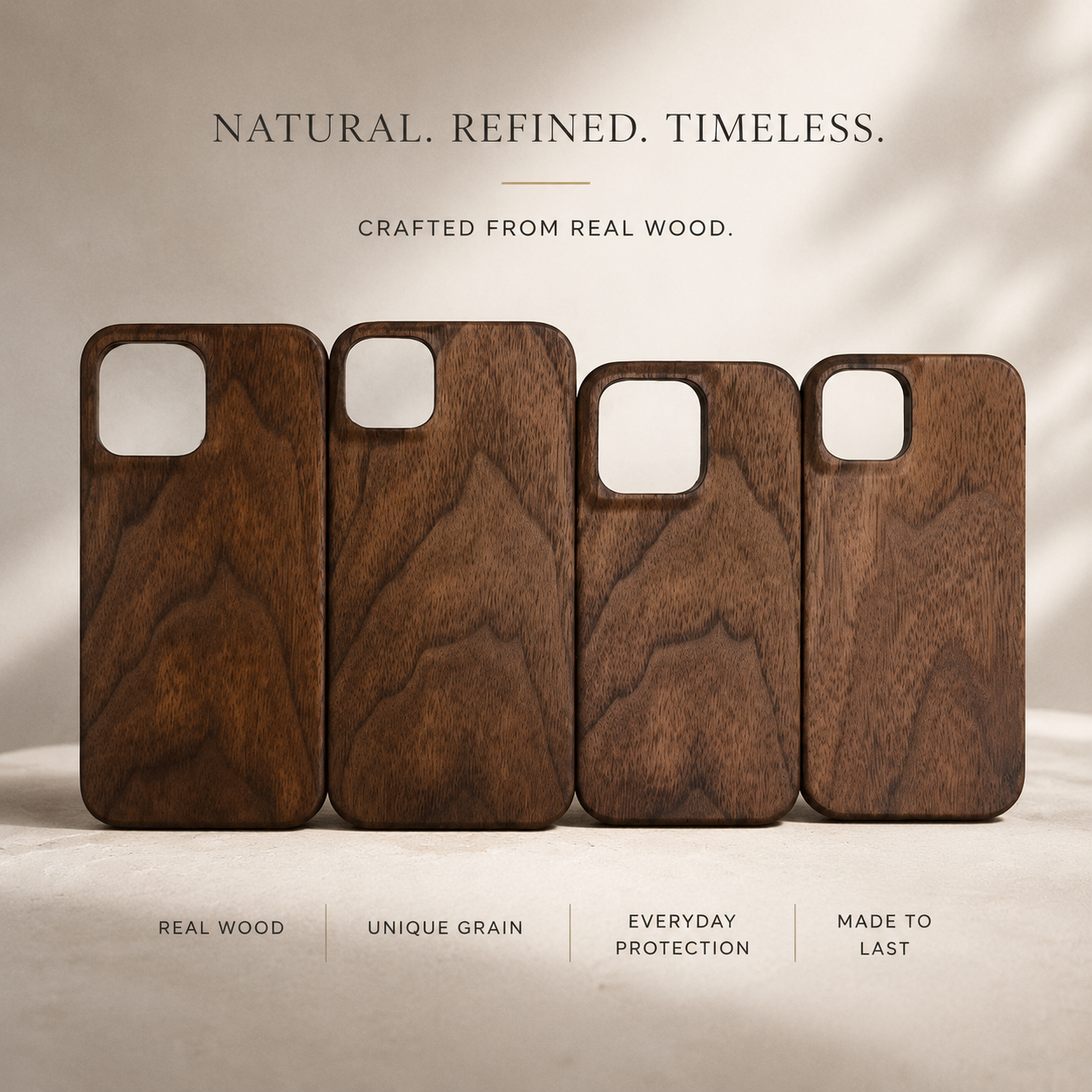 Premium iPhone Case Real Wood Back Cover Walnut Cherry Rosewood Bamboo Finish Camera Lens Protection Dustproof Secure Grip Anti Scratch Slim Design
