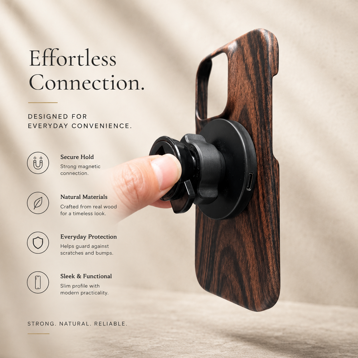 Premium iPhone Case Real Wood Back Cover Walnut Cherry Rosewood Bamboo Finish Camera Lens Protection Dustproof Secure Grip Anti Scratch Slim Design