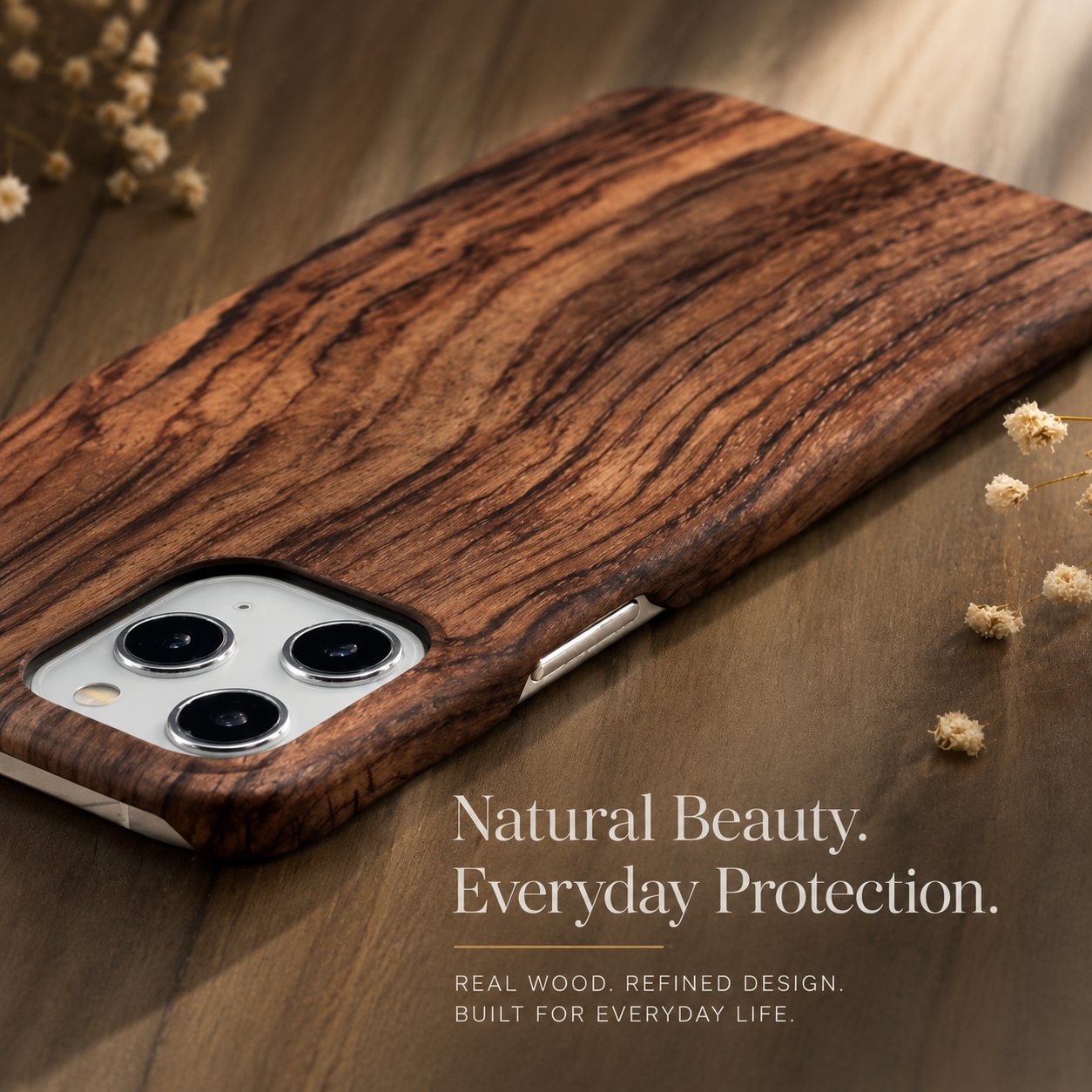 Premium iPhone Case Real Wood Back Cover Walnut Cherry Rosewood Bamboo Finish Camera Lens Protection Dustproof Secure Grip Anti Scratch Slim Design