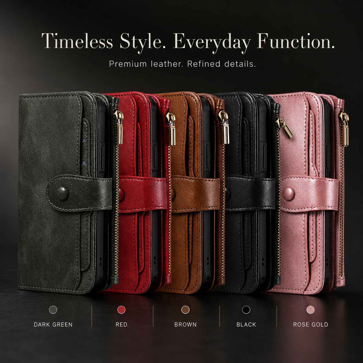 Premium iPhone Case Retro PU Leather Wallet Cover with Card Slots, Zipper Storage, Shockproof Protection, Secure Grip and Convenient Everyday Carry