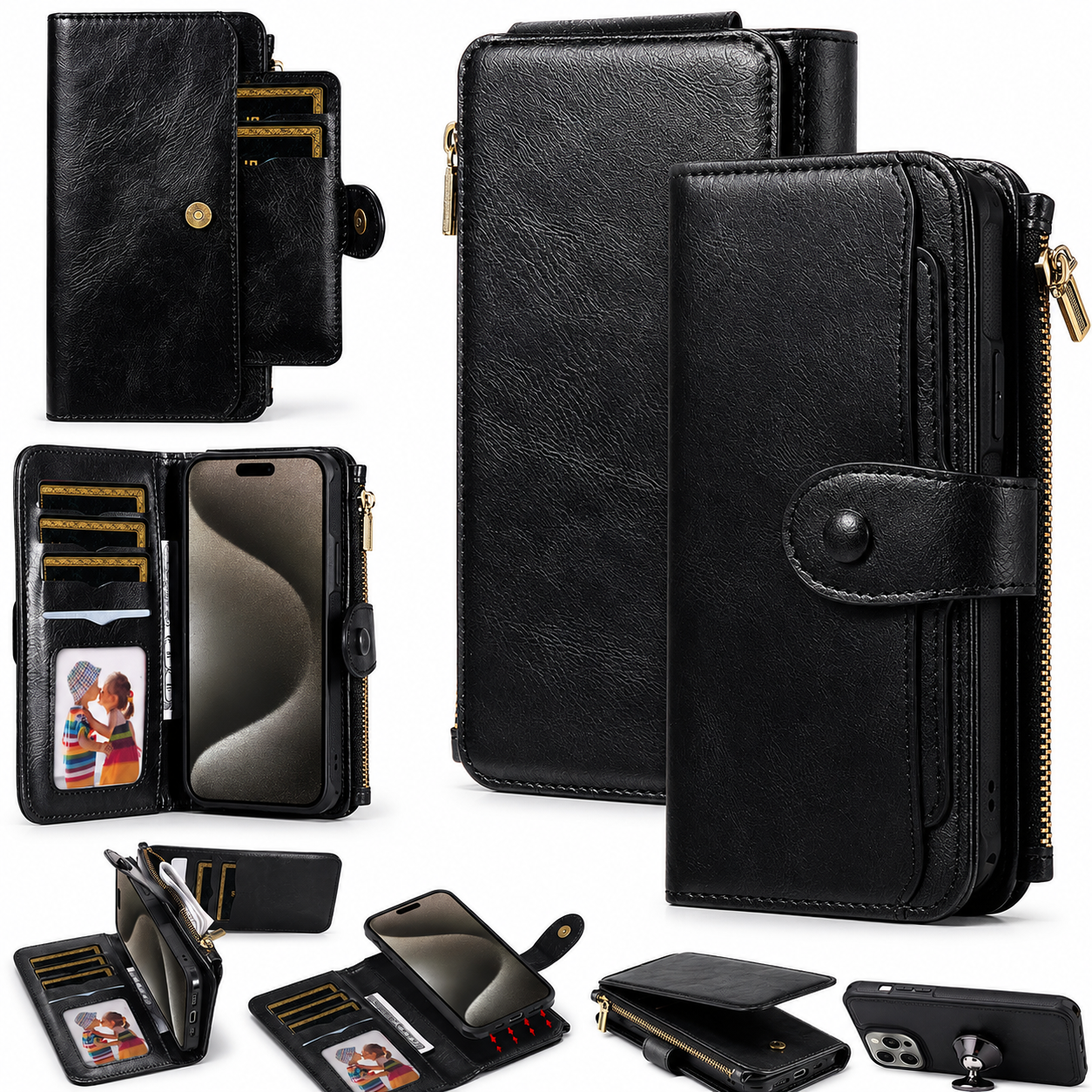 Premium iPhone Case Retro PU Leather Wallet Cover with Card Slots, Zipper Storage, Shockproof Protection, Secure Grip and Convenient Everyday Carry