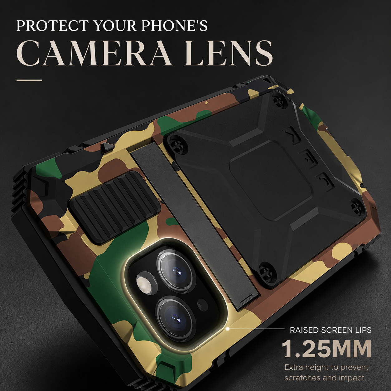 Premium iPhone Case Rugged Military Grade Aluminum Armor Cover 360 Shockproof Tempered Glass Screen Guard Dustproof Kickstand Heavy Duty Protection