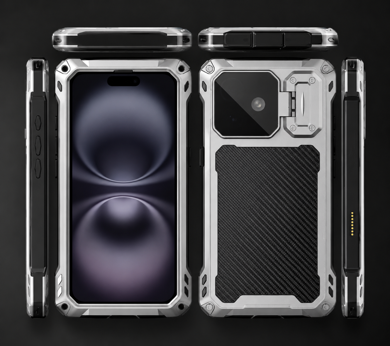 Premium iPhone Case Rugged Military Grade Protective Cover Built In Screen Guard Sliding Camera Shield Kickstand Heavy Duty Anti Slip Full Body Design