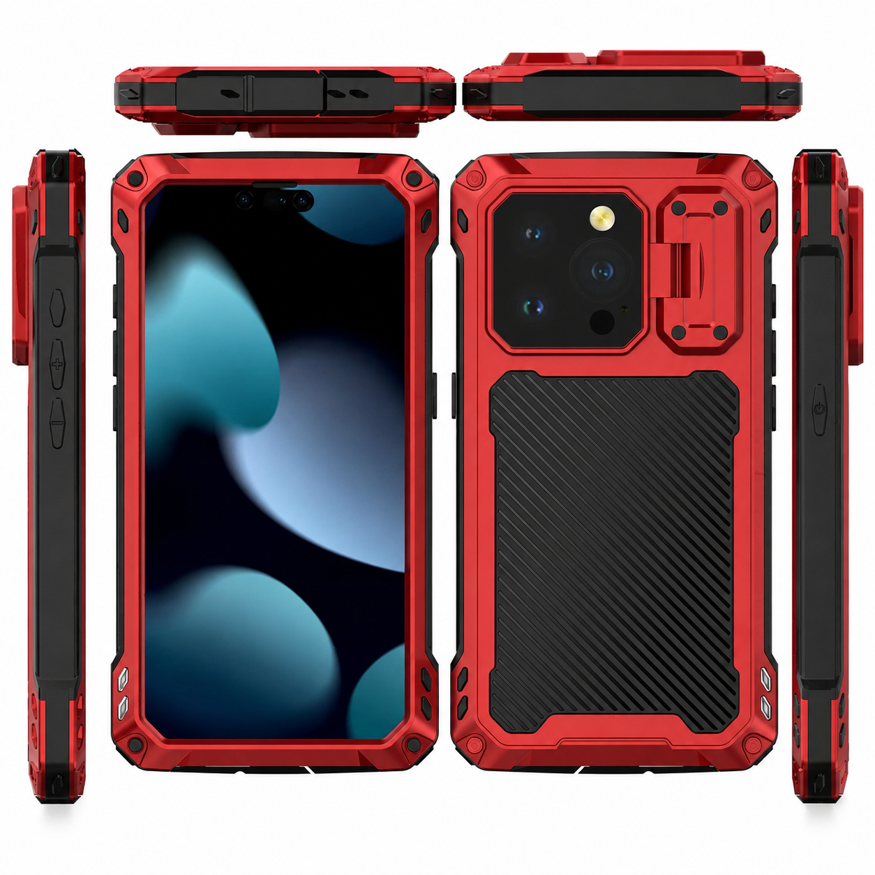 Premium iPhone Case Rugged Military Grade Protective Cover Built In Screen Guard Sliding Camera Shield Kickstand Heavy Duty Anti Slip Full Body Design