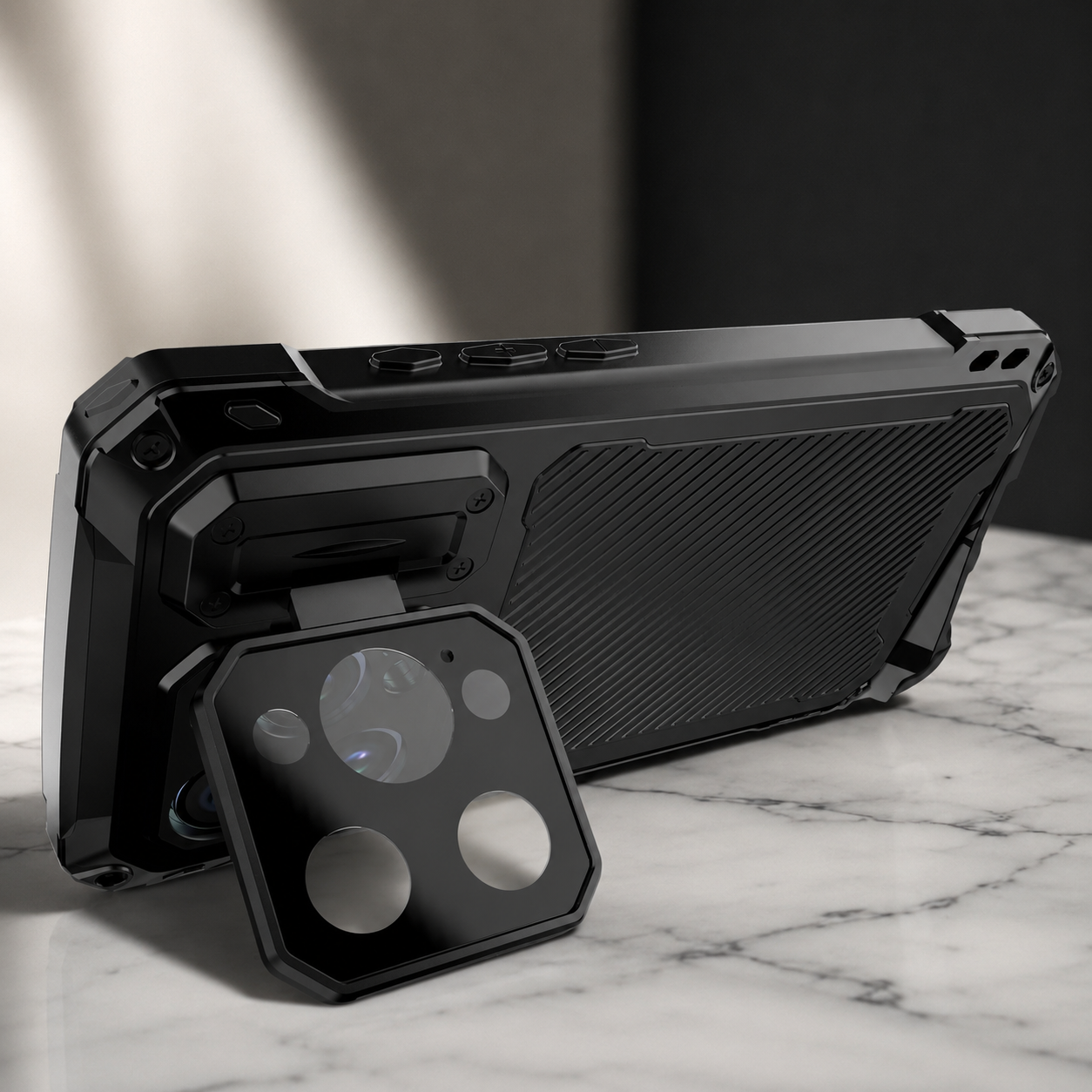 Premium iPhone Case Rugged Military Grade Protective Cover Built In Screen Guard Sliding Camera Shield Kickstand Heavy Duty Anti Slip Full Body Design