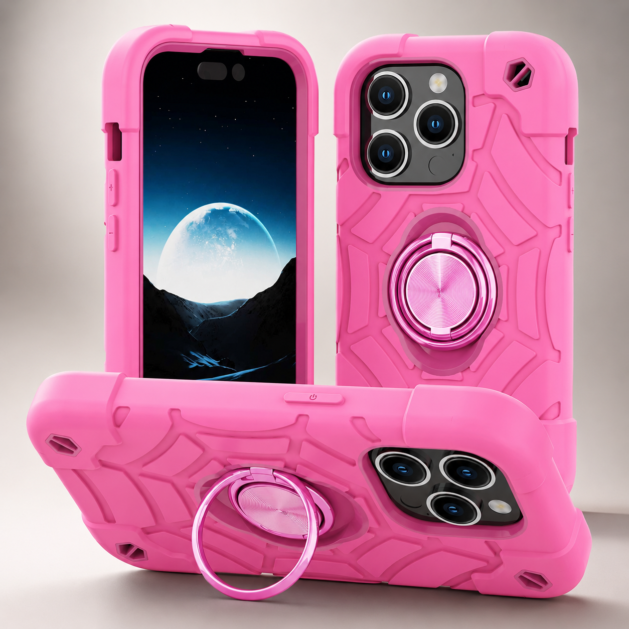 Premium iPhone Case Rugged Military Grade Protective Cover Camera Lens Protection Dual Layer Shockproof Armor Ring Holder Kickstand Full Protection