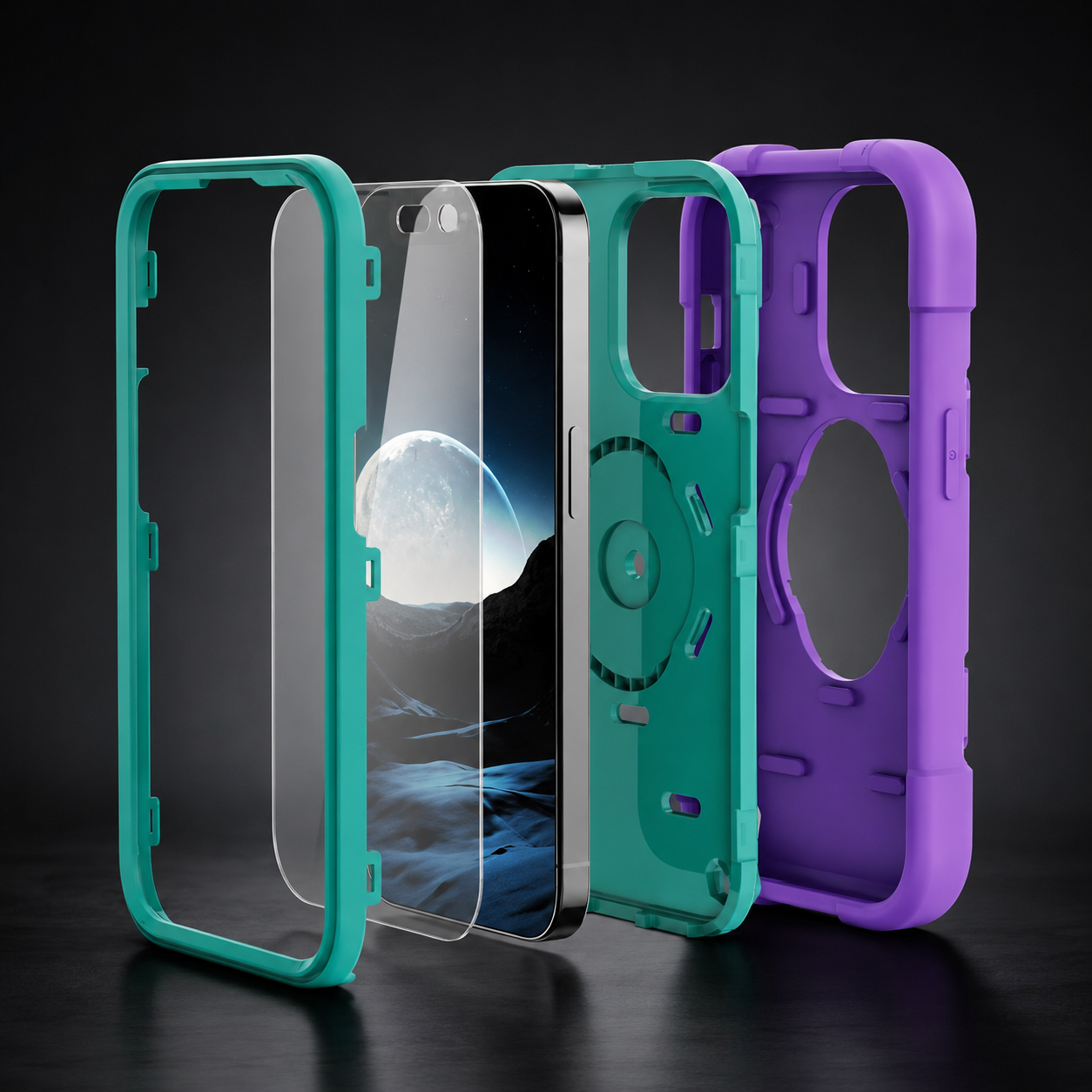 Premium iPhone Case Rugged Military Grade Protective Cover Camera Lens Protection Dual Layer Shockproof Armor Ring Holder Kickstand Full Protection