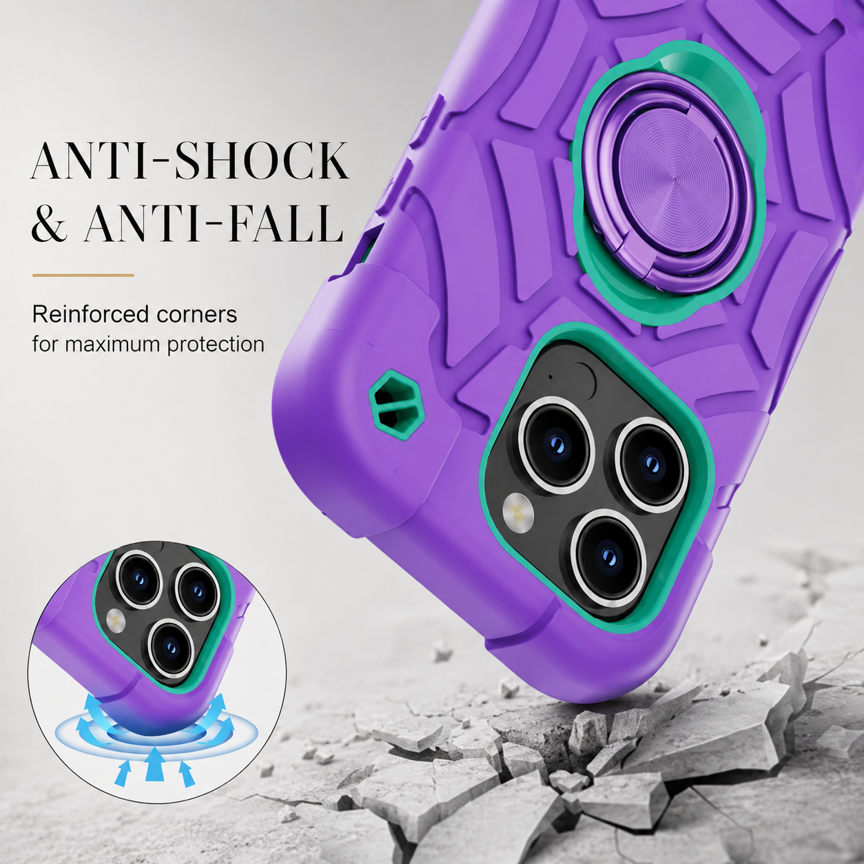 Premium iPhone Case Rugged Military Grade Protective Cover Camera Lens Protection Dual Layer Shockproof Armor Ring Holder Kickstand Full Protection