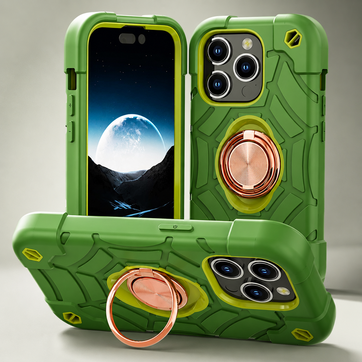 Premium iPhone Case Rugged Military Grade Protective Cover Camera Lens Protection Dual Layer Shockproof Armor Ring Holder Kickstand Full Protection