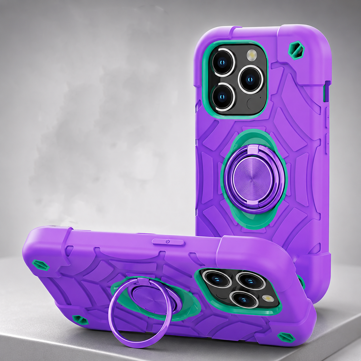 Premium iPhone Case Rugged Military Grade Protective Cover Camera Lens Protection Dual Layer Shockproof Armor Ring Holder Kickstand Full Protection