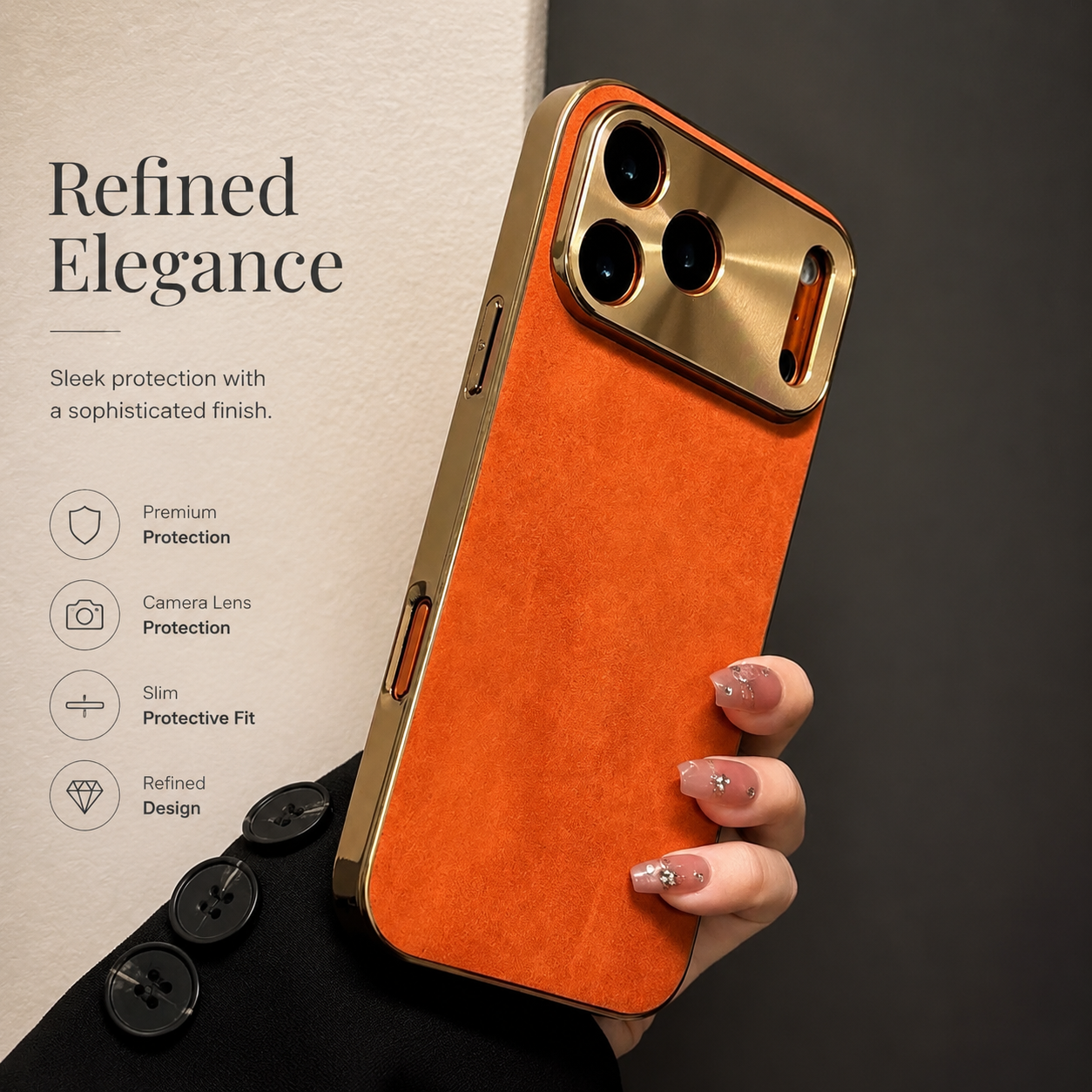 Premium iPhone Case Sheepskin Texture Plating Bumper with Camera Lens Protection Shockproof PC Armor Anti Fingerprint Non Slip Design