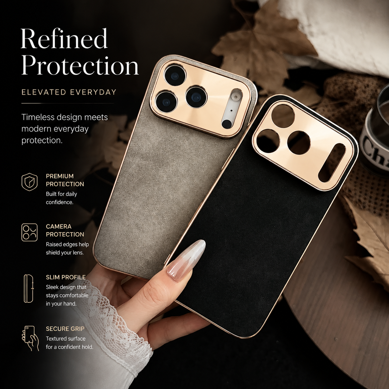Premium iPhone Case Sheepskin Texture Plating Bumper with Camera Lens Protection Shockproof PC Armor Anti Fingerprint Non Slip Design
