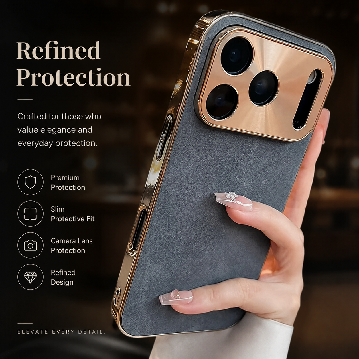Premium iPhone Case Sheepskin Texture Plating Bumper with Camera Lens Protection Shockproof PC Armor Anti Fingerprint Non Slip Design