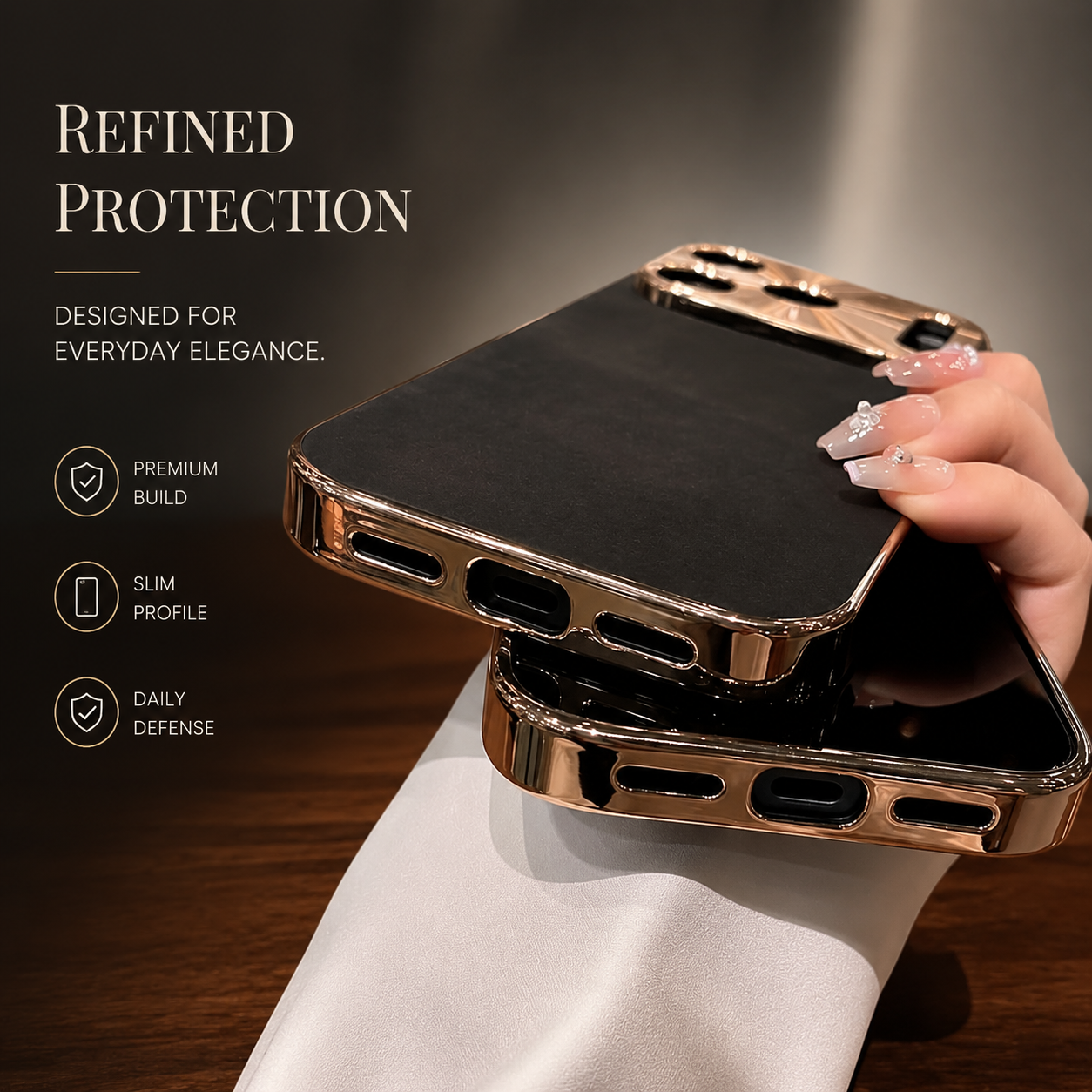 Premium iPhone Case Sheepskin Texture Plating Bumper with Camera Lens Protection Shockproof PC Armor Anti Fingerprint Non Slip Design