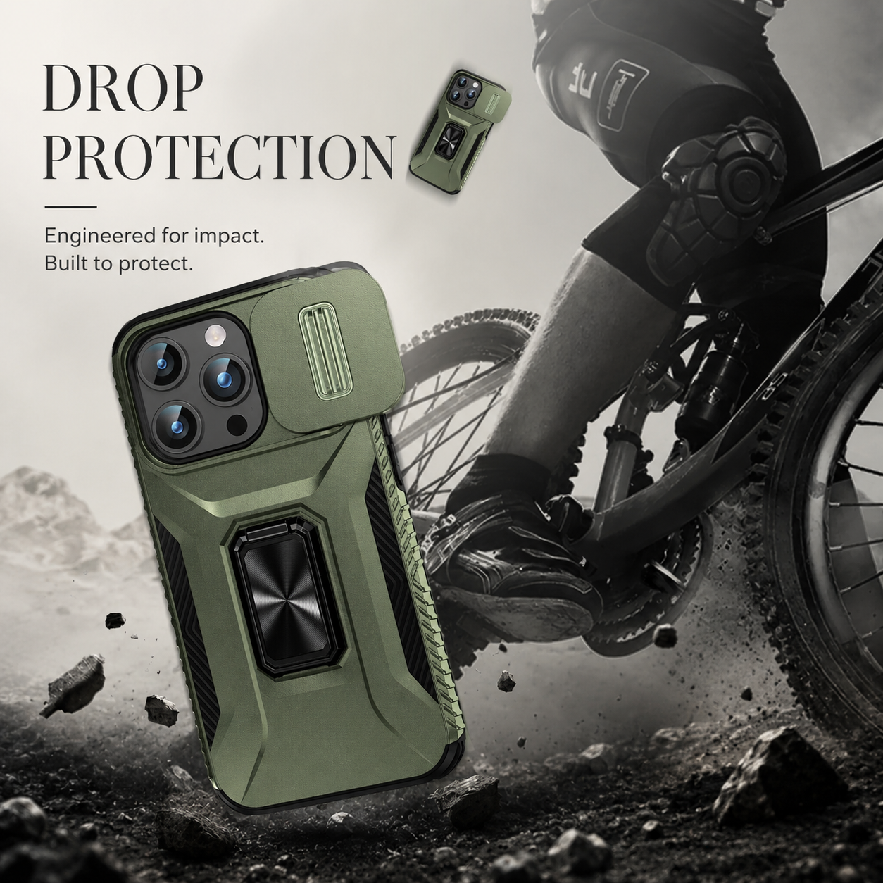 Premium iPhone Case Shockproof Protective Cover Sliding Camera Lens Guard Rotary Stand Anti Slip Grip Full Protection Durable Design