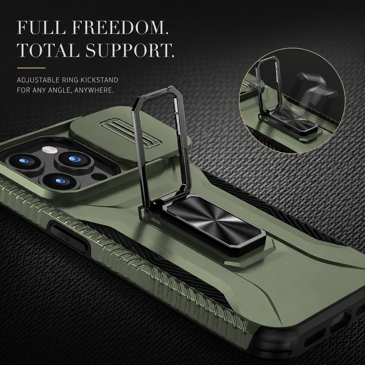 Premium iPhone Case Shockproof Protective Cover Sliding Camera Lens Guard Rotary Stand Anti Slip Grip Full Protection Durable Design