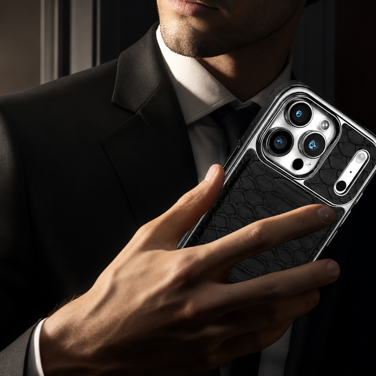 Premium iPhone Case Snake Pattern Leather Design with Camera Lens Protection, Soft Flannel Interior, Non Slip Surface, Stylish Everyday Protection