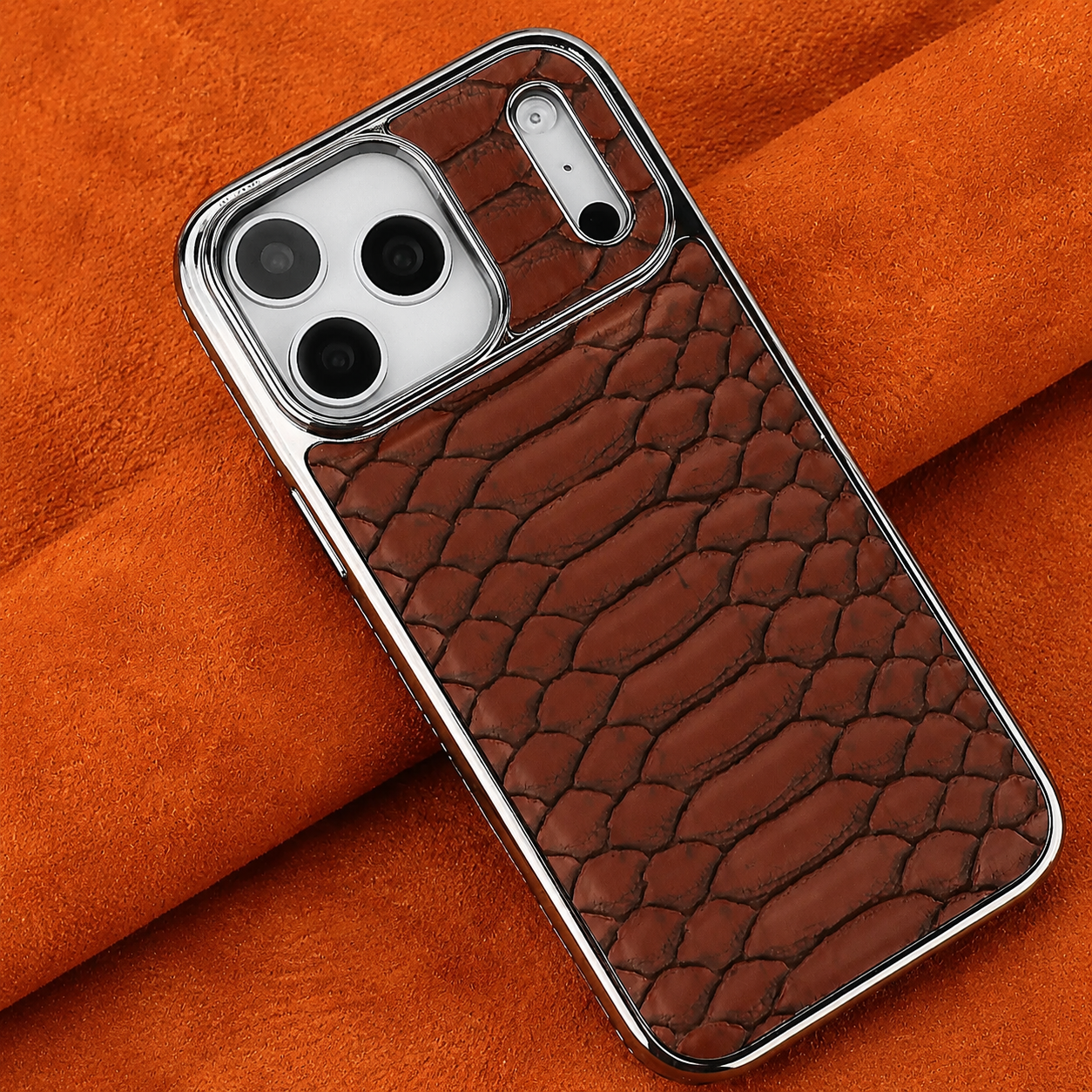 Premium iPhone Case Snake Pattern Leather Design with Camera Lens Protection, Soft Flannel Interior, Non Slip Surface, Stylish Everyday Protection